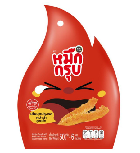 หมึกกรุบเส้นบุกปรุงรสหม่าล่าสูตรเผ็ด 50g