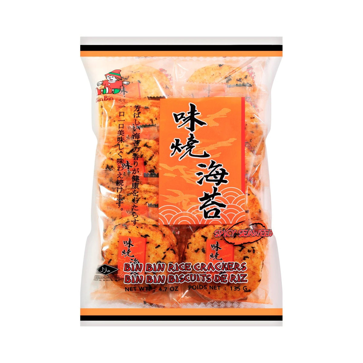 บินบินข้าวหอมมะลิอบกรอบรสสไปซี่สาหร่าย 135g