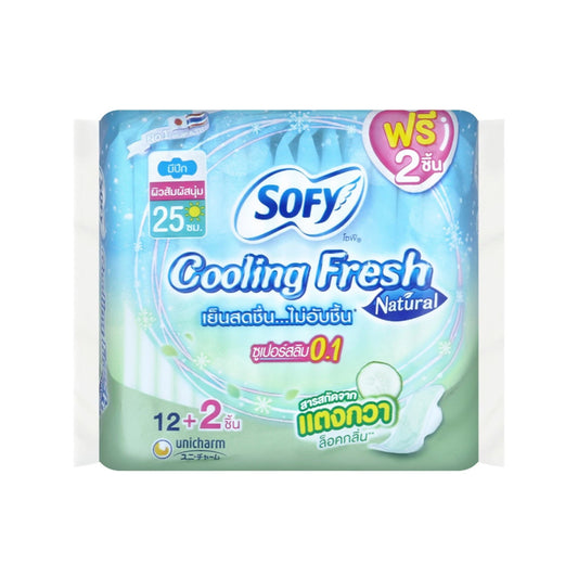 โซฟีคูลลิ่งเฟรชเนเชอรัลผ้าอนามัยซูเปอร์สลิม0.1 มีปีก 25ซม. 12pc